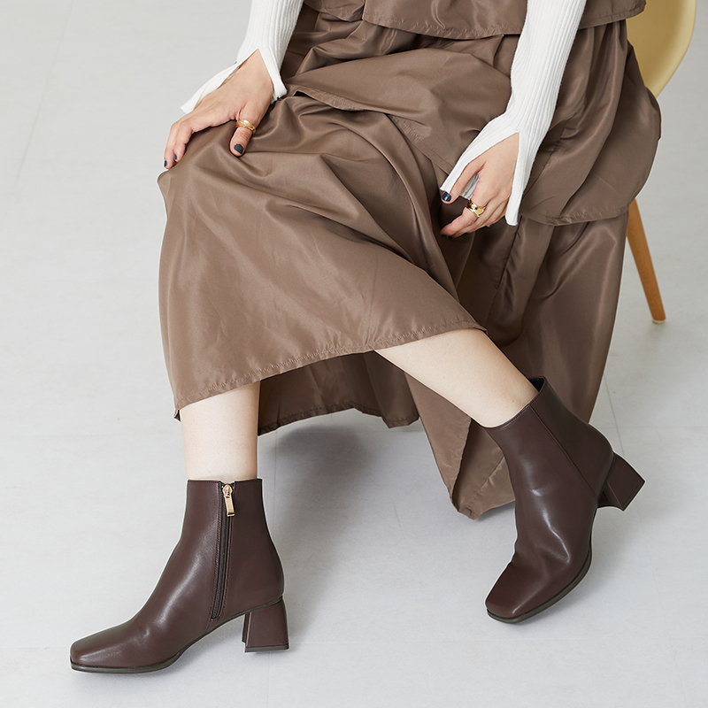 靴 DIANTE square toe middle boots Wide Square Toe Middle Boots